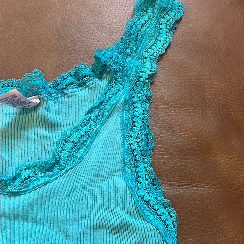 EUC Calypso Aqua Ribbed Ruffled Sleeveless Tank Top Cotton - Picture 7 of 8